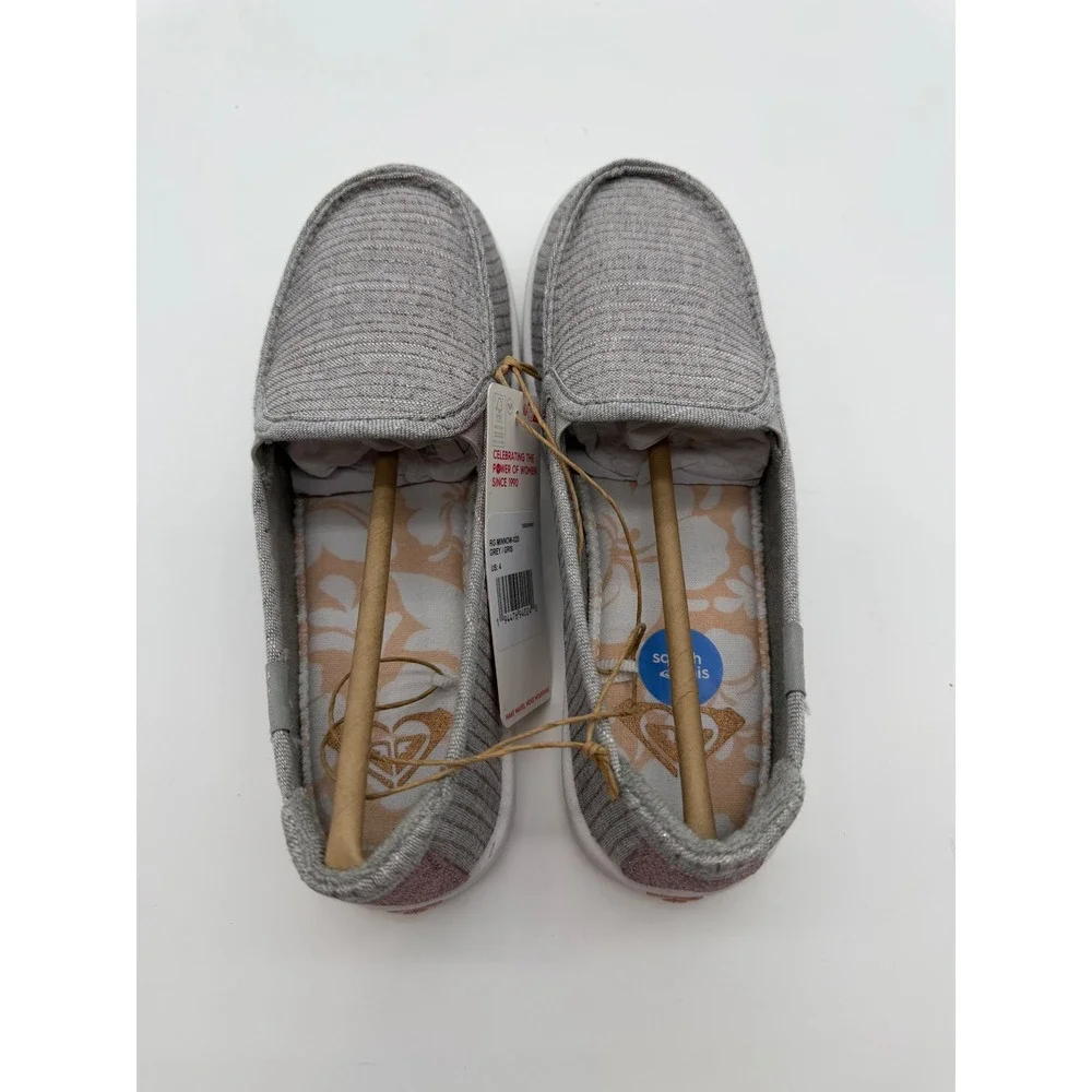 Roxy Minnow Grey Glitter Slip On Sneakers Womens 4 Grey Gris New